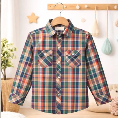 Brown Pockets Boys Check Casual Shirt – 100% Cotton Summer Shirt for Kids