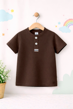 Choclate brown Button up henley kids Summer Shirt