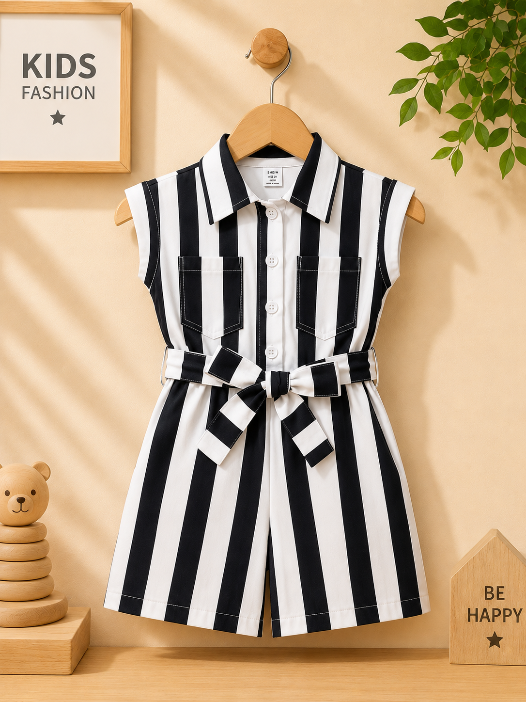 Apricot Stripe Girls Summer Playsuit