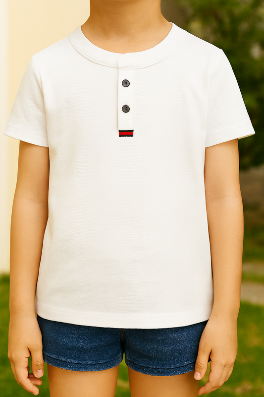 White Button up henley kids Summer Shirt