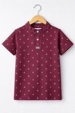 Mehroon Color Printed Button up henley kids Summer Shirt