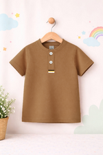 Light brown Button up henley kids Summer Shirt
