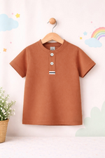 Rust color Button up henley kids Summer Shirt
