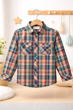 Brown pockets boys check casual shirt
